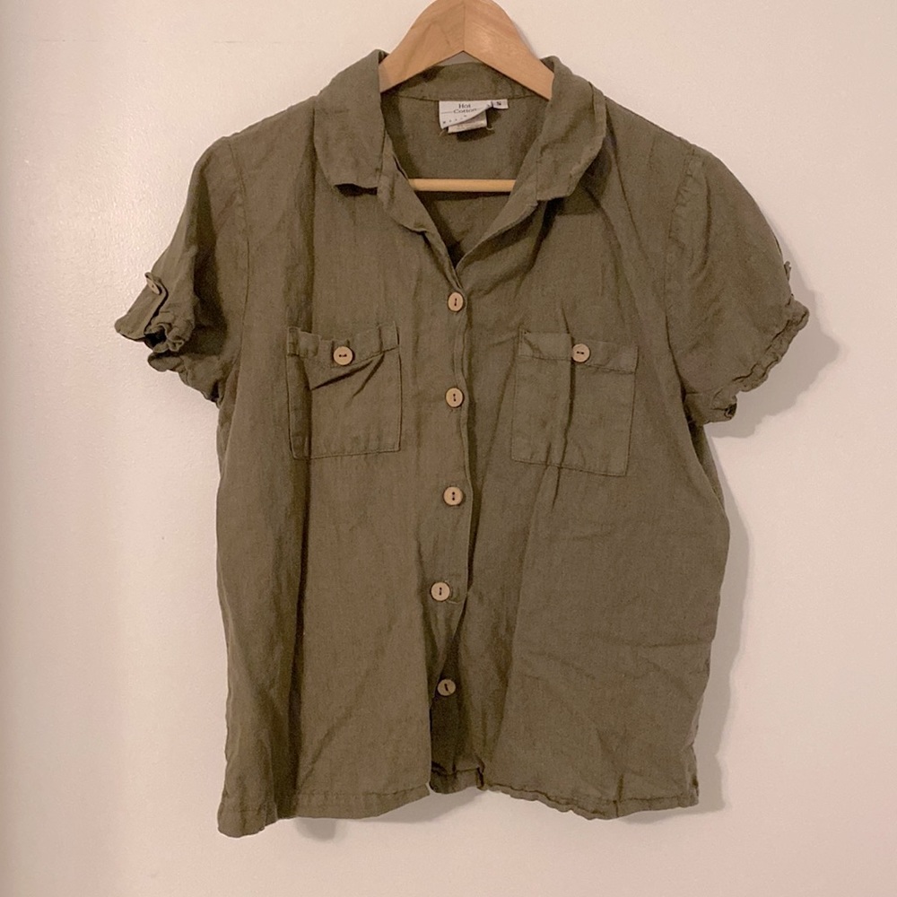 Vintage Linen Short Sleeved Button Up